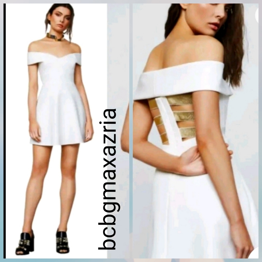NEW WITH TAGS BCBGMAXAZRIA Carolyn Off-The-Shoulder Cut Out Dress MSRP $298